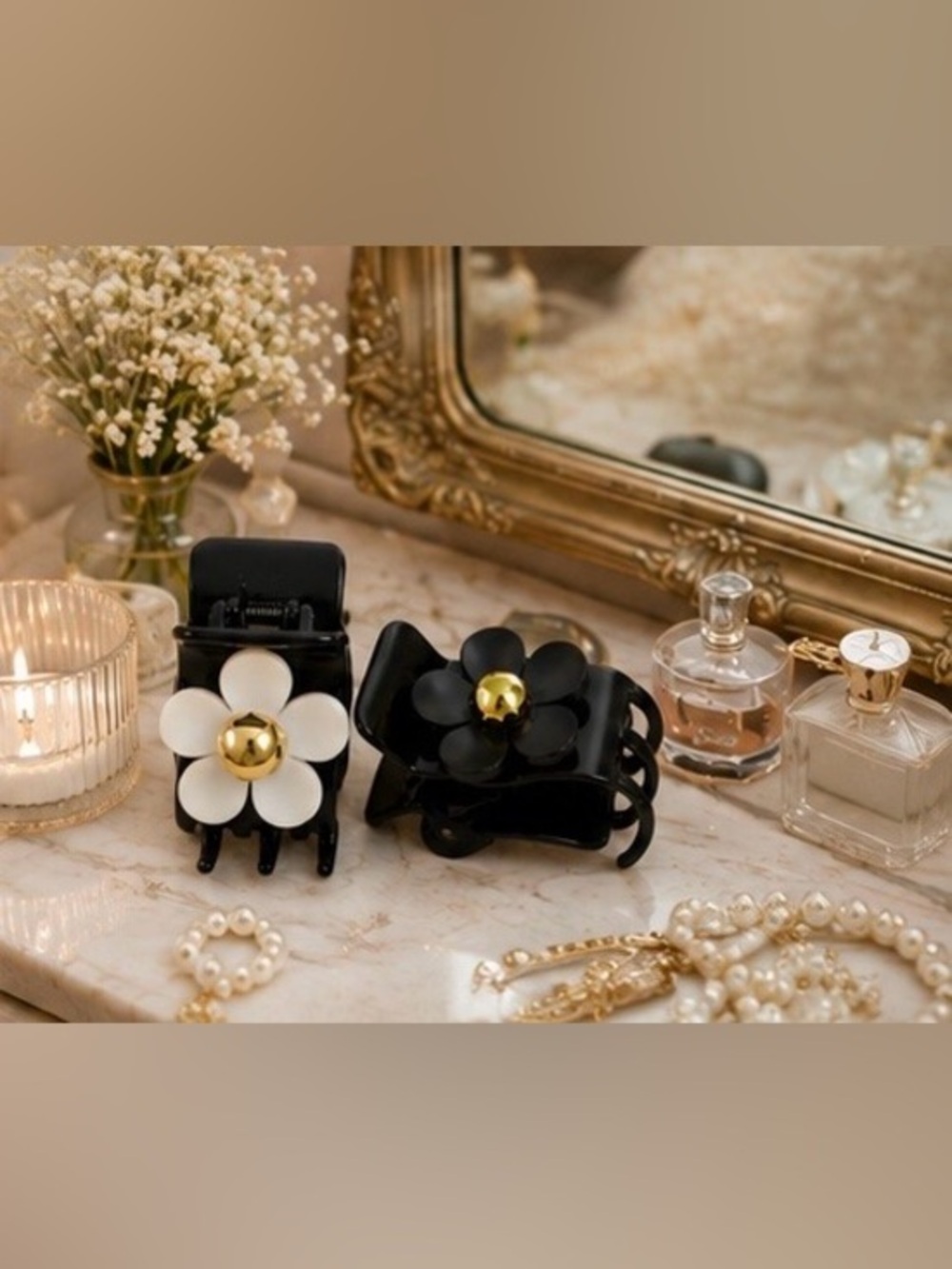 🌼Black & White Floral Hair Claw Clip Set🤍🖤